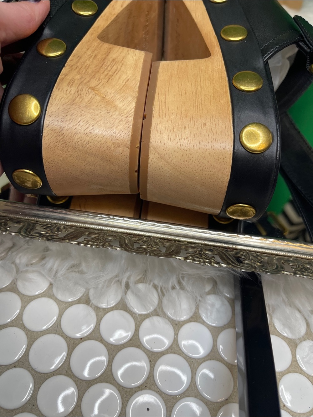 Charlotte Stone Jona Black Leather Studded Slingback Platform Clogs-w/box & tote - Picture 12 of 14
